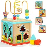 TOP BRIGHT Motorikwürfel 5-in-1 aus Holz - Aktivitäten-Würfel für Kinder und Babys von 1 und 2 Jahren - Aktivitäts-Center mit Perlenlabyrinth und Sortieren - Spielzeug für Jungen & Mädchen