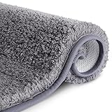 RenFox Badematte rutschfest Badezimmerteppich Weich Flauschig Badteppich Shaggy Mikrofaser Waschbar Hochflor Badvorleger für Dusche Badezimmer Duschvorleger Saugfähig 50x80cm (Dunkel Grau)