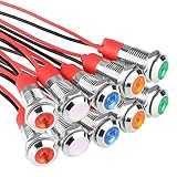 10 Stück Kontrollleuchte, 6 mm LED Kontrollleuchte, 12V Signallampe Metall mit Draht, Wasserdichte Auto Signallampe Panel Installation Kontrollleuchte Plattenmontage Metalltafelleuchten, 5 Farben x2