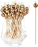 ALINK 100 Cocktailspieße Holz Spieße Fingerfood Partypicker mit Gold Acrylperle12 cm für Grillgut, Fingerfood, Obst-Spieß, Candy und Antipasti für Party Geschenk Fasching Geburtstag Party