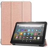 Yobby Hülle für Amazon Fire HD8 2020/HD8 Plus 2020,Ultradünn Leder Tasche Folio Stand Schutzhülle [Eckenschutz] Auto Schlaf/Wach Funktion-Roségold