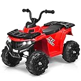 COSTWAY 6V Elektro Kinderquad mit Scheinwerfern, Mini Elektroquad mit Musik, MP3, USB und AUX, Kinderauto 3 km/h, Kindermotorrad, 4 Räder Kinder Quad, Elektroauto für Kinder ab 3 Jahren (Rot)