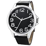 NUOVO Herren Uhr Analog Quarz mit Schwarz Leder Armband Wasserdicht