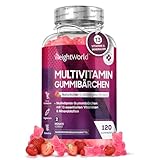 Multivitamin Gummibärchen - 120 Gummies mit 13 Vitaminen & Mineralstoffen - Für Erwachsene mit Jod, Vitamin C, A, D3, E, B9,B5, Biotin, Zink - Natürliche Zutaten & Mit Erdbeergeschmack - WeightWorld