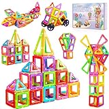 Crenova Magnetische Bausteine 50 Tile, Magnetspiel STEM Magnetbausteine, Montessori Spielzeug ab 3 Jahre, Magnete Kinder Geschenk Spielzeug ab 3 4 5 6 7 8Jahren für Jungen und Mädchen