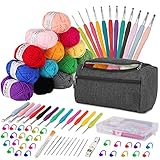 YINVA Beginners Häkelset für Anfänger Häkelnadel Set 15Pcsx25g Häkelgarn 2mm-8mm Ergonomische Häkelnadeln Crochet Set Stricken für Anfänger Set Tragbaren Tasche Strickzubehör(Grau)