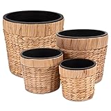 Decorasian 4er Set Blumentopf rund geflochten aus Seegras mit Kunststoffeinsatz zum bepflanzen - Pflanztopf - 16cm + 20cm + 26cm +34cm