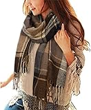 Tuopuda Damen Schal Kariert Pashmina XXL Stolen übergroßer Herbstschal Winterschal Karo Tartan Schultertuch Plaid Deckenschal Modeschal Weicher Warmer Oversized Fransen Poncho, S, Einheitsgröße