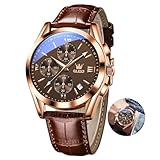 OLEVS Uhr Herren Analog Kleid mit Datumsanzeige Römische Zahlen Herren Armbanduhr Chronograph Klassische Braun Großes Zifferblatt Lederarmband Herrenuhren Roségold Uhren Herren Wasserdicht Leuchtend