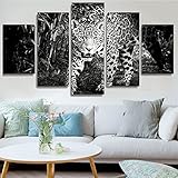 Malerei Dekorative Tierischer Leopard Kunstdruck - Wandbild Wandkunst für Zuhause Büro Weihnachten Geburtstag Geschenk 5 Teile (Rahmenlos) 100x55cm