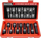 DAKCOS Kraft Innensechskant Schlagschrauber Nüsse Satz 1/2', 5mm - 19mm, 10-tlg Sechskant Steckschlüssel Satz, CR-MO