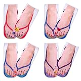 Vspek 4 Paar lustige 3D Damen Kurz Socken, Neuartige Flip-Flops-Druck Damensocken, Sneaker socken, kreative socken, 3D-bedruckte Socken, Ausgefallene Witzig Baumwollsocken