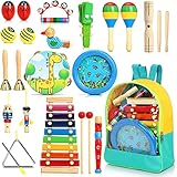 Jojoin Musikinstrumente Kinder Set - 24 Stück Instruments Percussion Holzspielzeug - Baby Kinder Montessori Spielzeug - Xylophon Trommel Rasseleier Triangel Kinderspielzeug Geschenke für Kleinkinder