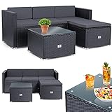 KESSER® Polyrattan Lounge Aruba - Gartenlounge für 3-4 Personen Gartenmöbel-Set Sitzgruppe aus 3er Gartensofa, Sessel, Hocker und Beistelltisch mit Sitzkissen - Garten, Terrasse, Balkon, Anthrazit