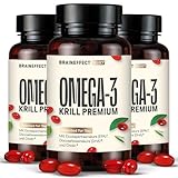 BRAINEFFECT Premium Omega 3 Kapseln aus 100% Krillöl (3er Pack) | Höchster Omega 3/EPA/DHA Pro Kapsel | Vanillegeschmack | Nachhaltige Fischerei | 3x60 KapseIn