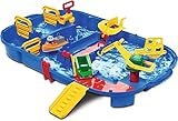 AquaPlay - LockBox - Wasserbahn als Transportkoffer mit 27 Teilen, Spieleset inklusive 1 Hippo Wilma, Amphibienauto und Containerboot, für Kinder ab 3 Jahren, 8700001516, Blau