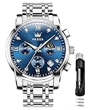 OLEVS Herrenuhren Blau Edelstahlarmband Quarz Uhr Männer mit Diamant Datum Wasserdicht Leuchtende Klassische Elegantes Armbanduhr Geschenk