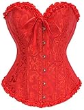 Ivy Shi Damen Vollbrust Corsage Korsett Top Gothic Vintage Corsagen Bustier Corsette- Gr. 36 (L), Rot