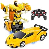 Highttoy Ferngesteuertes Auto Spielzeug für Kinder 3-12 Jahren,2.4GHz Transformator RC Auto Transformator Spielzeug für Jungs Mädchen 360° Drehung Verformung Roboter Auto Spielzeug für Kinder Gelb