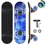 GIEEU Skateboards mit bunten blinkenden Rädern für Anfänger, Kinder, Teenager, Erwachsene, komplettes Standard-Skateboards, 9 Schichten Ahorn-Deck, konkaves Skateboard