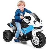 DREAMADE 6V BMW Elektro Kindermotorrad mit Musik & Licht & Hupe, Kinderfahrzeuge, 3km/h, Elektromotorrad mit Stützrädern, Elektro-Dreirad für Kinder von 18-36 Monaten (Blau)