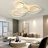 Deckenleuchten Dimmbare Wohnzimmerlampe mit Fernbedienung, 95cm, 6-Ring Deckenlampe 76W 7600LM Deckenleuchte aus Metall Modern-Design für Schlafzimmer, Küche, Esszimmer, Wohnzimmer (Weiß)