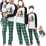 Owl's-Yard Passendes Weihnachts-Pyjama-Set für Familie, kariertes Cartoon-Weihnachtsmann-PJs, langärmeliges Oberteil + lange Hose/Baby-Strampler für Kinder, Erwachsene, Haustiere, Grün kariert #qz88, 38