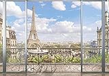 wandmotiv24 Fototapete Aussicht Balkon Paris, XL 350 x 245 cm - 7 Teile, Wanddeko, Wandbild, Wandtapete, Stadt, Eiffelturm, Frankreich M1216