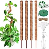 modacraft 4 Pack 64cm Pflanzenstab Rankhilfe, Biegbar Kokosfaser Moosstab für Monstera mit Sprühflasche Garten Drehbinder Pflanzenbinder Pflanzenetiketten Juteseil Kokosstab für Kletterpflanzen