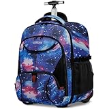 Schulranzen mit Rollen Schultrolley Laptoptasche 17.3 Zoll Laptop Rucksack mit Rollen für Studenten Männer Frauen Wasserdicht Reiserucksack Trolley mit Rucksackfunktion Handgepäck, Galaxie-Blau