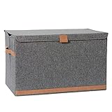 LOVE IT STORE IT Premium Aufbewahrungsbox mit Deckel groß - Truhe aus Leinen - Verstärkt mit Holz - Extra stabil - Grau - 62x37,5x39 cm