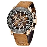 BENYAR Uhren Herren Chronograph Analog Quarz Braun Lederarmband Armbanduhr Herren Wasserdicht Leuchtende Datum Herrenuhr Mode Lässig Sport Business-Kleid Uhren fur Männer Elegantes Geschenk