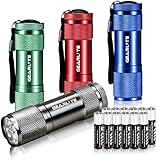 GEARLITE Mini LED Taschenlampe, 4 Pack Aluminium Kinder Taschenlampe Klein mit 12 AAA Batterien, IP65 Wasserdicht Handlampe mit Lanyard für junge Camping Wandern Outdoor