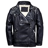 LCIGIA Jungen Lederjacke Kinder PU Jacke mit Nietenverzierung Motorrad Bikerjacke Stehkragen Lederjacken Frühling Herbst, Schwarz (gefüttert), 152-158