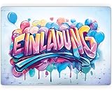 beriluDesign 12 Einladungskarten Kindergeburtstag Graffiti für Junge & Mädchen - Geburtstagseinladung