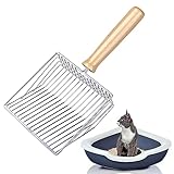 Wubushan Katzenstreuschaufel, Katzenklo Schaufel Metall, Katzenstreu Schaufel mit Holzgriff, Lochabstand 7mm, Länge 28cm, Litter Box Scoop, Cat Litter Scoop, Katzenschaufel für Katzenklo