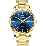 OLEVS Herrenuhren Goldene Blau Edelstahlarmband Quarz Uhr Männer mit Wochentag Datum Wasserdicht Leuchtende Klassische Elegantes Armbanduhr Geschenk