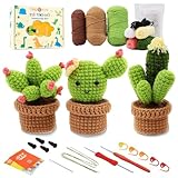 Lonsien Häkelset für Anfänger 3 Cactus Häkeln Für Anfänger Komplett Stricken für Anfänger Set Crochet Set für Kinder Erwachsene DIY mit Häkelnadeln Garn mit Schritt-für-Schritt Videoanleitungen