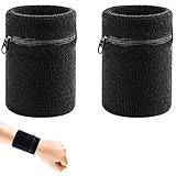 Handgelenktasche,Wristband Geldbörse,Sport Handgelenk Brieftaschen,Schweissband Handgelenk Set,Schweißbänder Handgelenk,Schweißarmband,Sport Schweißband Wristbands Mit Reißverschlusstasche(Schwarz)