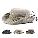 Lanly Fischerhut Sonnenhut Unisex Herren Damen Safari Hut Baumwolle Faltbar Einstellbar Wanderhut Gartenhut Outdoor Reise (Khaki)