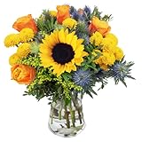 Blumenstrauß Sonnenkuss, Gelber Blumenstrauß mit Sonnenblumen, Sommerstrauß, 7-Tage-Frischegarantie, Qualität vom Floristen, Ideales Blumengeschenk, Schneller Blumenversand