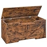 HOOBRO Truhen, Sitzbank mit Stauraum, Spielzeugkiste mit Deckel, Truhenbank, aufbewahrungsbox, 2 Ringen, 110cm, Robust, Stabil, für Kinder, Flur, Wohnzimmer, Dunkelbraun EBF772CW01