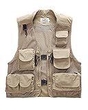 Outdoor-Weste Sommer Anglerweste Superleichte Atmungsaktive Netzweste für Fotografie und Wandern Mutil-Tasche Damen Herren (Beige, EU S (Asia M))