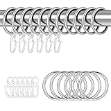 Dacitiery 30 Stück Gardinen Ringe, Metall Vorhangringe mit 30 Stück Kunststoff Gardinenhaken für Fenster Tür Duschvorhang, Gardinenhaken für Schienen, 30 mm Innendurchmesser (Silber)