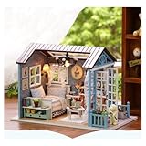 Fashion Yo Rosa Holz Puppenhaus mit Möbel Kit DIY Miniatur Kreatives Haus 3D Puzzle Gebäude Modell Puppenhaus Spielzeug für Mädchen und Frauen mit staubdichter Box (Blaues Haus)