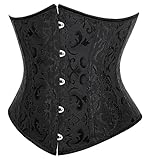 SZIVYSHI Korsett Damen Unterbrust Satin Lace Up Waist Cincher Corsage Top Shaper Corset (Jacquard Schwarz, 3XL)