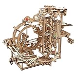 UGEARS Holz-Kugelbahn-Set – Vatertagsgeschenk, 3D-Puzzle, Holz-Kugelbahn, Stufenaufzug mit 3-stufigem Hebemechanismus und 10 Murmeln – kinetisches DIY-Kugelbahn-Holzpuzzle – 3D-Holzpuzzle