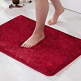 MIULEE Badematte Weiche Badteppich rutschfest Badvorleger Fußmatte Badzimmermatte Bettvorleger Flauschig Teppich Badezimmerteppich Duschmatte für Bade & Wohnzimmer Schlafzimmer 50x80 cm Rot