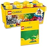 Lego Classic Bausteine Box Mittelgroß + Grüne Lego Platte: Aufbewahrungsboxen & Lego Platten Bundle, Steinebox mit Bauplatte, Bausteine Box und Baseplate für Kinder ab 4 Jahre - Lego Starterset Kombi