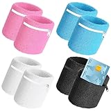 Zeuwets 8 Stück Schweißband mit Reißverschlusstasche, Schweißbänder Schweissband Set, Saugfähige Handgelenk, Sport Armband Herren Damen, Wrist Wallet Wristband Taschen für Basketball Fußball Tennis